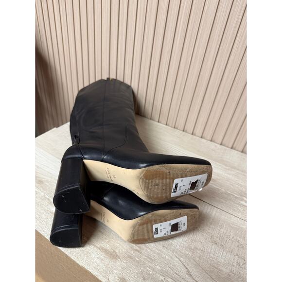 COLE HAAN Chrystie Square Toe Tall Leather Boot 75mm In Black Sz 8 - Picture 13 of 13